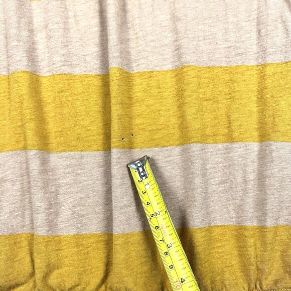 Ann Taylor Loft Top Womens Large Mustard Linen Keyhole Tie Neck Striped Workwear - Picture 12 of 12